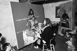 The artist painting his son Wolfe, 1983